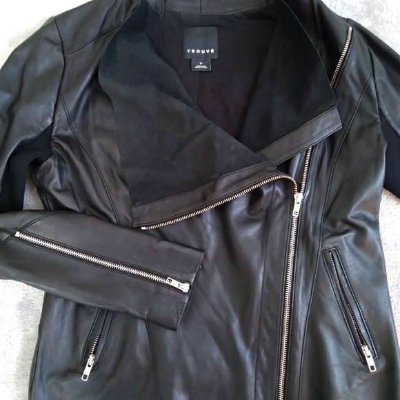 trouve drape front leather jacket